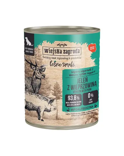 WIEJSKA ZAGRODA hrană umedă pentru câini cu cerb și porc (Gusturi de Pădure) 6x800 g