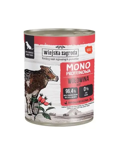 WIEJSKA ZAGRODA hrană umedă pentru câini monoproteică Vită 800 g