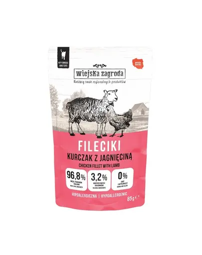 WIEJSKA ZAGRODA Hrană umedă pentru pisici, file de pui cu miel 12x85 g