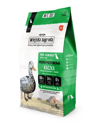 WIEJSKA ZAGRODA Hrană uscată monoproteică cu rață pentru câini M/L 6 kg