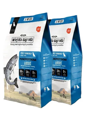 WIEJSKA ZAGRODA Hrană uscată monoproteică cu somon pentru câini S/M 2x2 kg