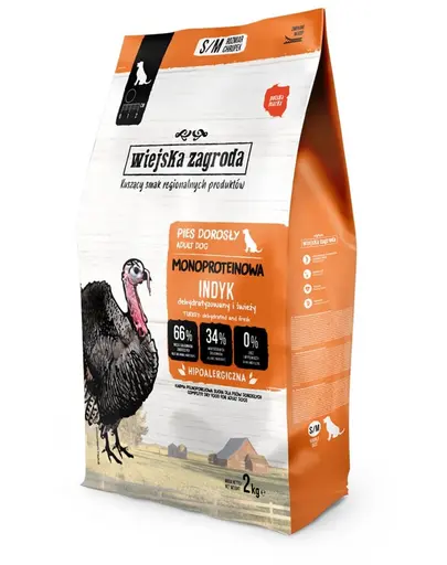 WIEJSKA ZAGRODA Hrană uscată monoproteice cu curcan pentru câini S/M 2 kg