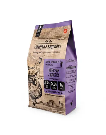 WIEJSKA ZAGRODA Hrana uscata pisica, cu pui si rata 2x5 kg