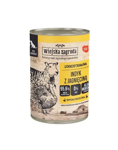 WIEJSKA ZAGRODA Mix de arome Curcan cu miel și Curcan cu iepure, 12 x 400 g hrană umedă pentru câini