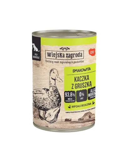 WIEJSKA ZAGRODA Rață cu pară, hrană umedă pentru câini 24x400 g
