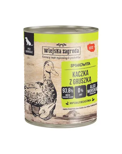 WIEJSKA ZAGRODA Rață cu pară, hrană umedă pentru câini 6x800 g
