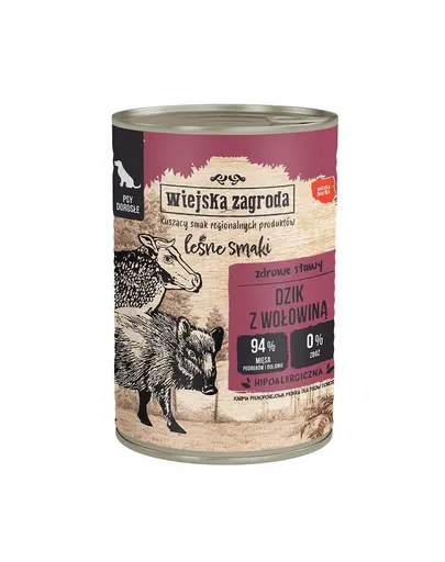 WIEJSKA ZAGRODA Wild Flavours Conserva caini adulti, cu mistret si vita 12x400 g