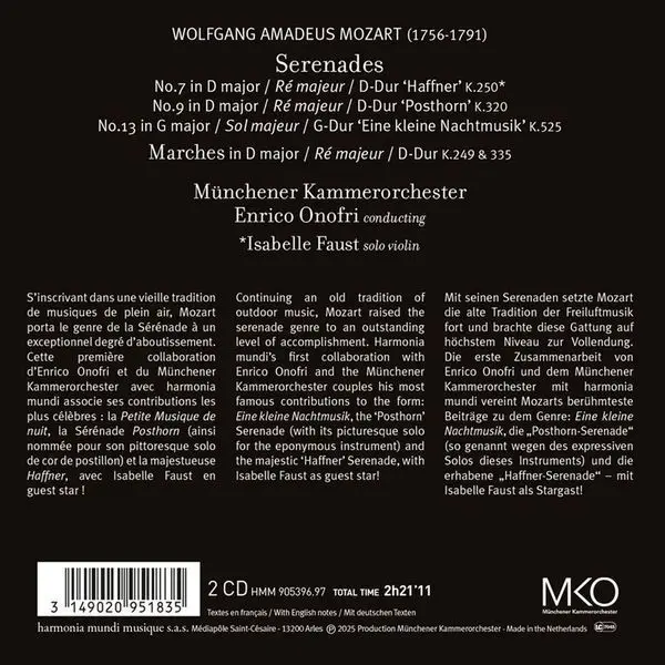Wolfgang Amadeus Mozart: Serenata | Isabelle Faust, Munchener Kammerorchester, Enrico Onofri