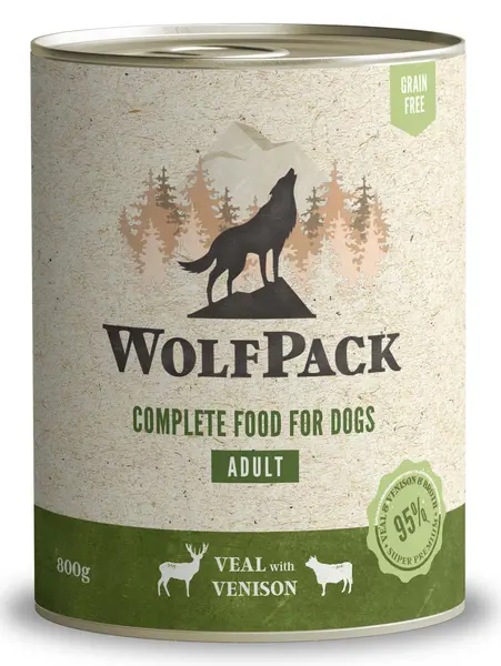 WOLFPACK Adult Viţel/Vânat, Hrană umedă pentru câini adulţi