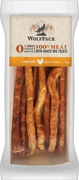 WOLFPACK Recompensă pentru câini, meat sticks cu 100 % pui, 50g