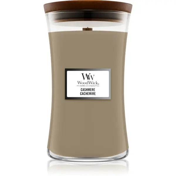 Woodwick Cashmere lumânare parfumată cu fitil din lemn 609.5 g