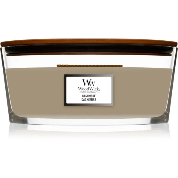 Woodwick Cashmere lumânare parfumată cu fitil din lemn (hearthwick) 453.6 g