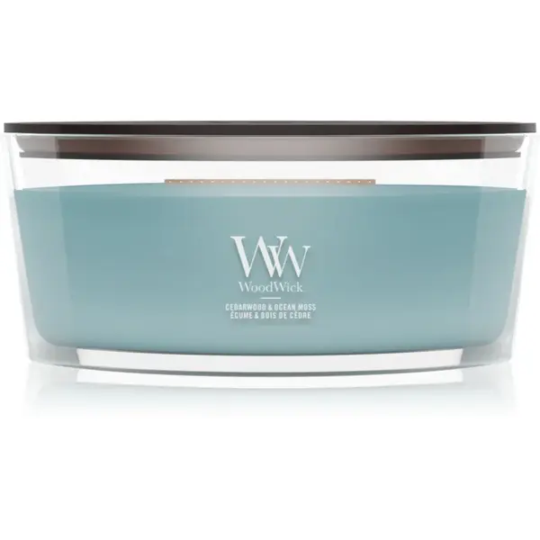 Woodwick Cedarwood & Ocean Moss lumânare parfumată cu fitil din lemn 453.6 g