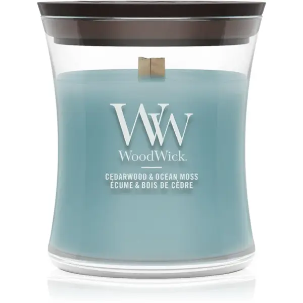 Woodwick Cedarwood & Ocean Moss lumânare parfumată cu fitil din lemn 85 g