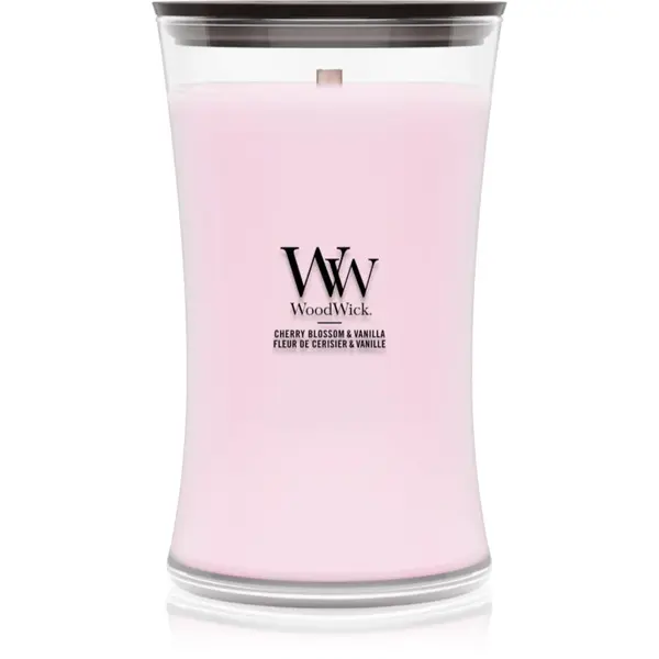 Woodwick Cherry Blossom & Vanilla lumânare parfumată cu fitil din lemn 610 g