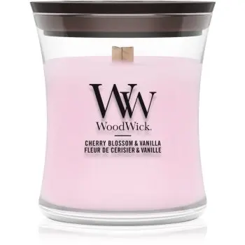 Woodwick Cherry Blossom & Vanilla lumânare parfumată cu fitil din lemn