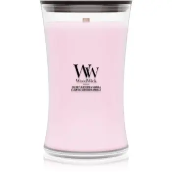 Woodwick Cherry Blossom & Vanilla lumânare parfumată cu fitil din lemn