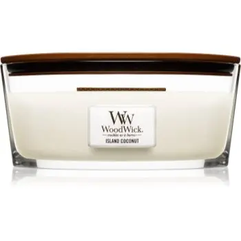 Woodwick Island Coconut lumânare parfumată cu fitil din lemn (hearthwick)