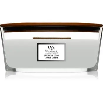 Woodwick Lavender & Cedar lumânare parfumată cu fitil din lemn (hearthwick)