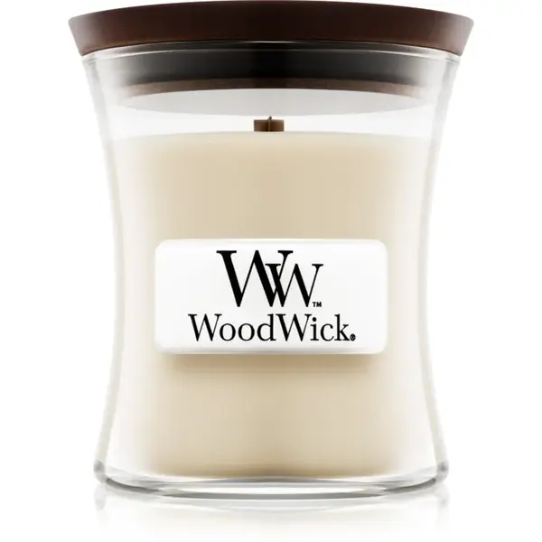 Woodwick Linen lumânare parfumată cu fitil din lemn 85 g
