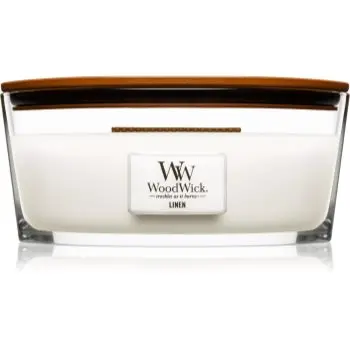 Woodwick Linen lumânare parfumată cu fitil din lemn (hearthwick)