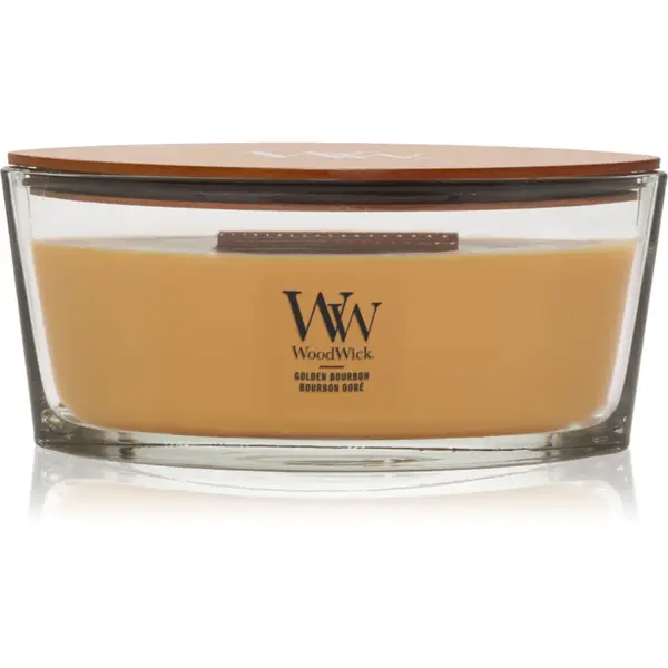 Woodwick Opulent Wood Golden Bourbon lumânare parfumată cu fitil din lemn (hearthwick) 453.6 g