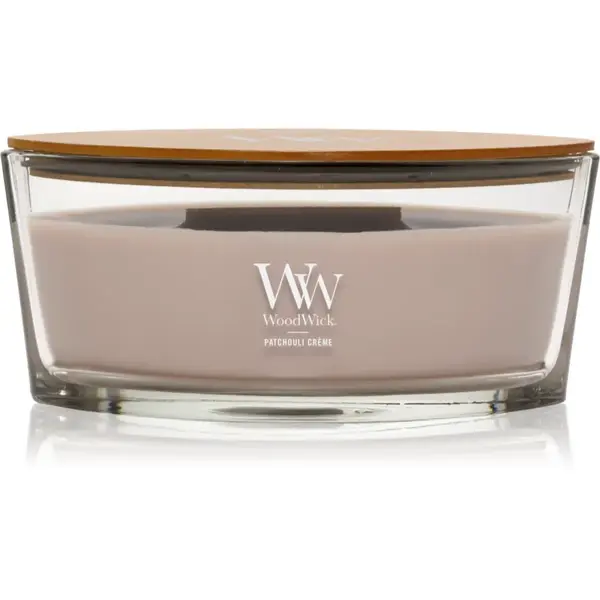 Woodwick Opulent Wood Patchouli Creme lumânare parfumată cu fitil din lemn 453.6 g