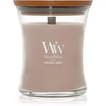 Woodwick Opulent Wood Patchouli Creme lumânare parfumată cu fitil din lemn