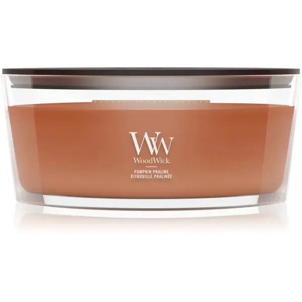 Woodwick Pumpkin Praline lumânare parfumată cu fitil din lemn 453.6 g