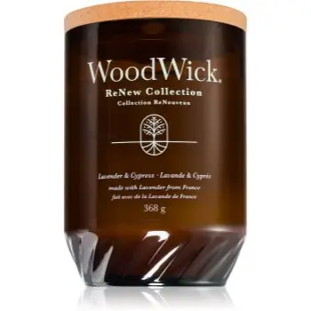 Woodwick Renew Lavender & Cypress lumânare parfumată