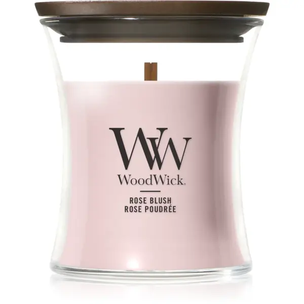 Woodwick Rose Blush lumânare parfumată cu fitil din lemn 85 g