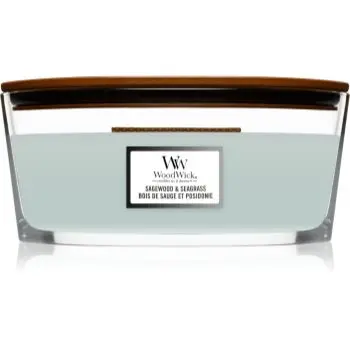 Woodwick Sagewood & Seagrass lumânare parfumată cu fitil din lemn (hearthwick)