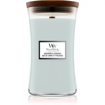 Woodwick Sagewood & Seagrass lumânare parfumată cu fitil din lemn