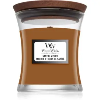 Woodwick Santal Myrrh lumânare parfumată cu fitil din lemn