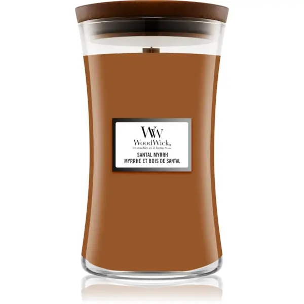 Woodwick Santal Myrrh lumânare parfumată cu fitil din lemn 610 g