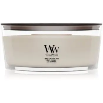 Woodwick Tonka & Almond Milk lumânare parfumată cu fitil din lemn