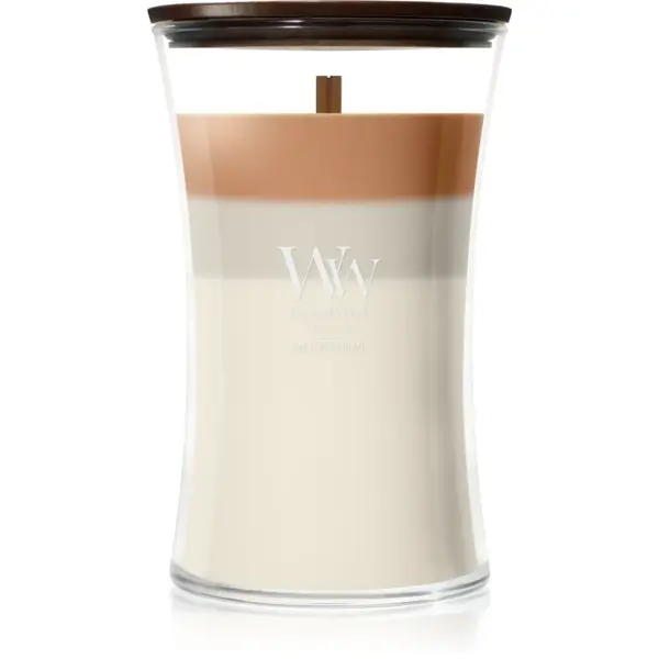 Woodwick Trilogy Café Macchiato lumânare parfumată cu fitil din lemn 610 g