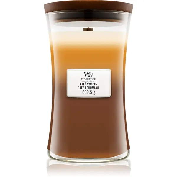 Woodwick Trilogy Café Sweets lumânare parfumată cu fitil din lemn 609.5 g