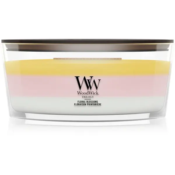 Woodwick Trilogy Floral Blossoms lumânare parfumată cu fitil din lemn 453.6 g