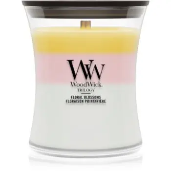 Woodwick Trilogy Floral Blossoms lumânare parfumată cu fitil din lemn