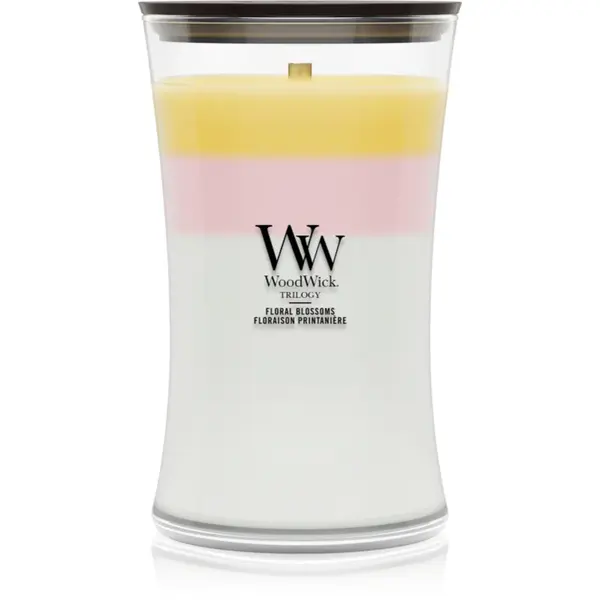 Woodwick Trilogy Floral Blossoms lumânare parfumată cu fitil din lemn 610 g