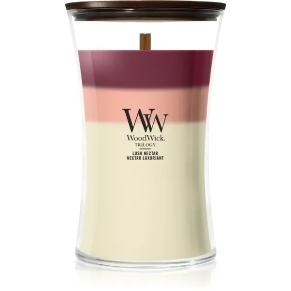 Woodwick Trilogy Lush Nectar lumânare parfumată cu fitil din lemn 610 g