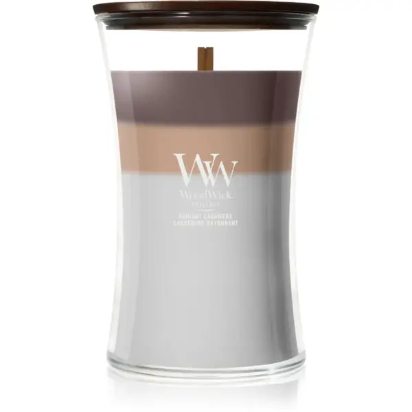 Woodwick Trilogy Radiant Cashmere lumânare parfumată cu fitil din lemn 610 g