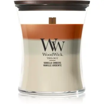Woodwick Trilogy Vanilla Embers lumânare parfumată cu fitil din lemn