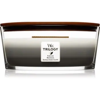 Woodwick Trilogy Warm Woods lumânare parfumată cu fitil din lemn (hearthwick)