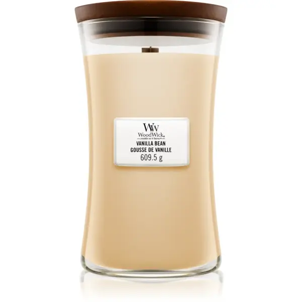 Woodwick Vanilla Bean lumânare parfumată cu fitil din lemn 609.5 g