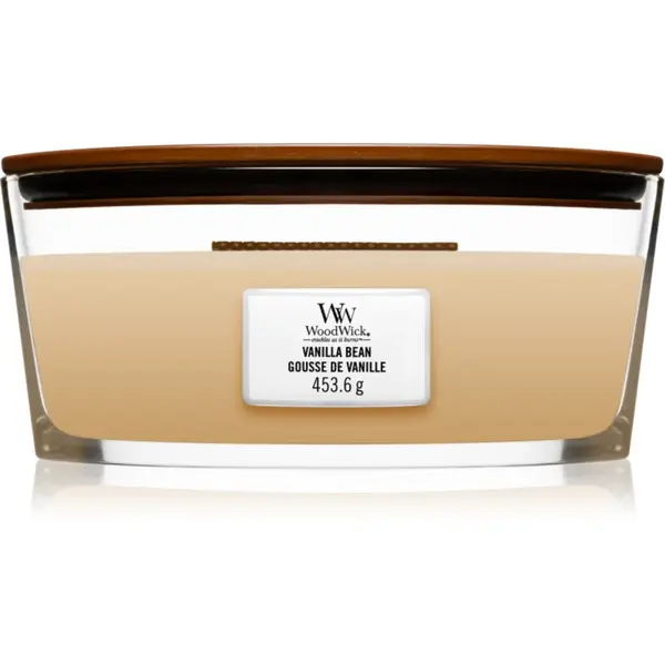 Woodwick Vanilla Bean lumânare parfumată cu fitil din lemn (hearthwick) 453.6 g