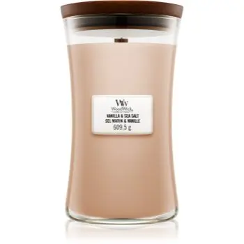 Woodwick Vanilla & Sea Salt lumânare parfumată cu fitil din lemn