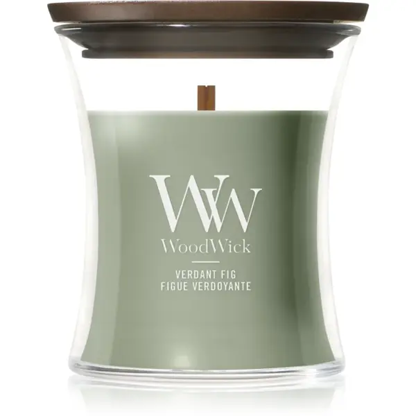 Woodwick Verdant Fig lumânare parfumată cu fitil din lemn 85 g