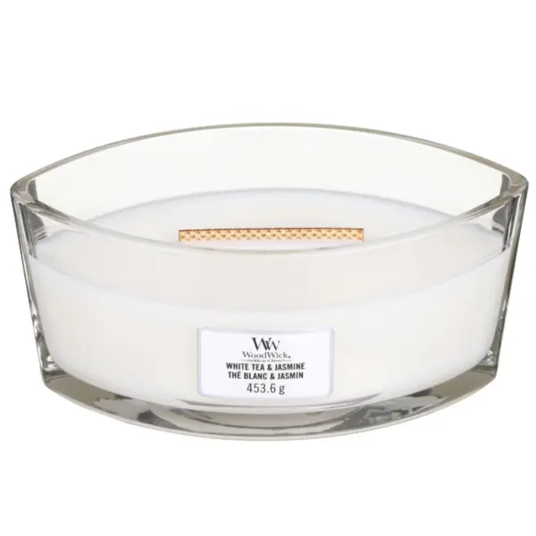 WoodWick White Tea Jasmine Lumânare parfumată Volum 453.6 g
